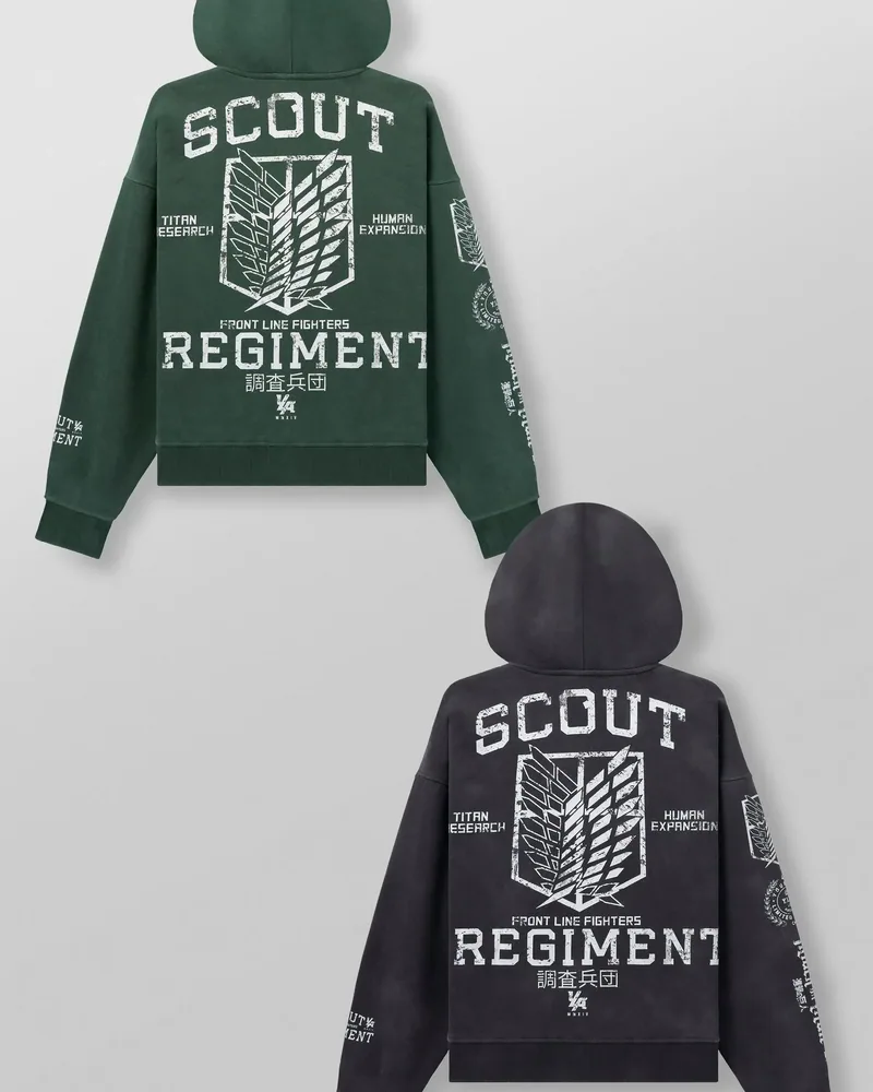 AOT x YLA Zip-Up Hoodies de YoungLA. Foto de referencia